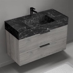 Floating Bathroom Vanity, Modern, 40 inch, Black Marble Style Sink
